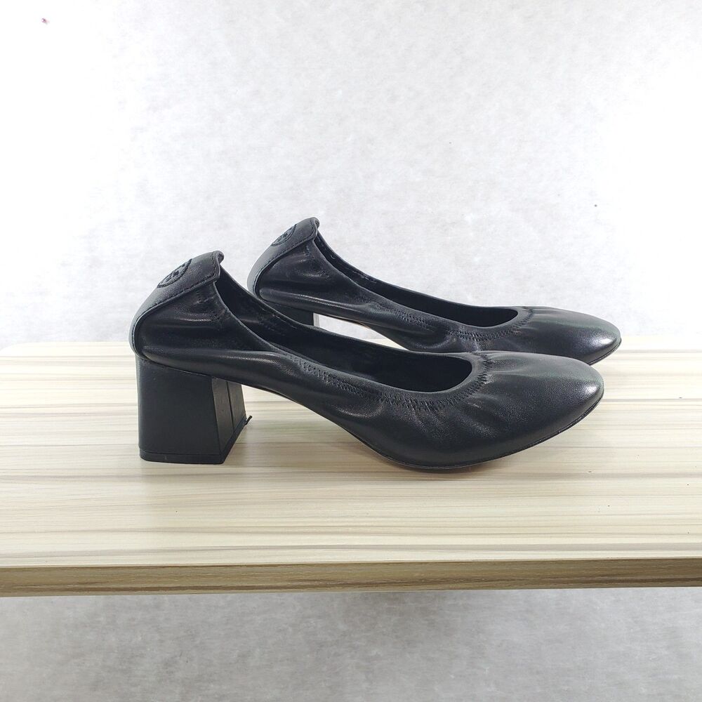 8.5 Tory Burch 55 MM Eddie Pump Chunky Block Heel Ballet Perfect Black Soft - Picture 10 of 10